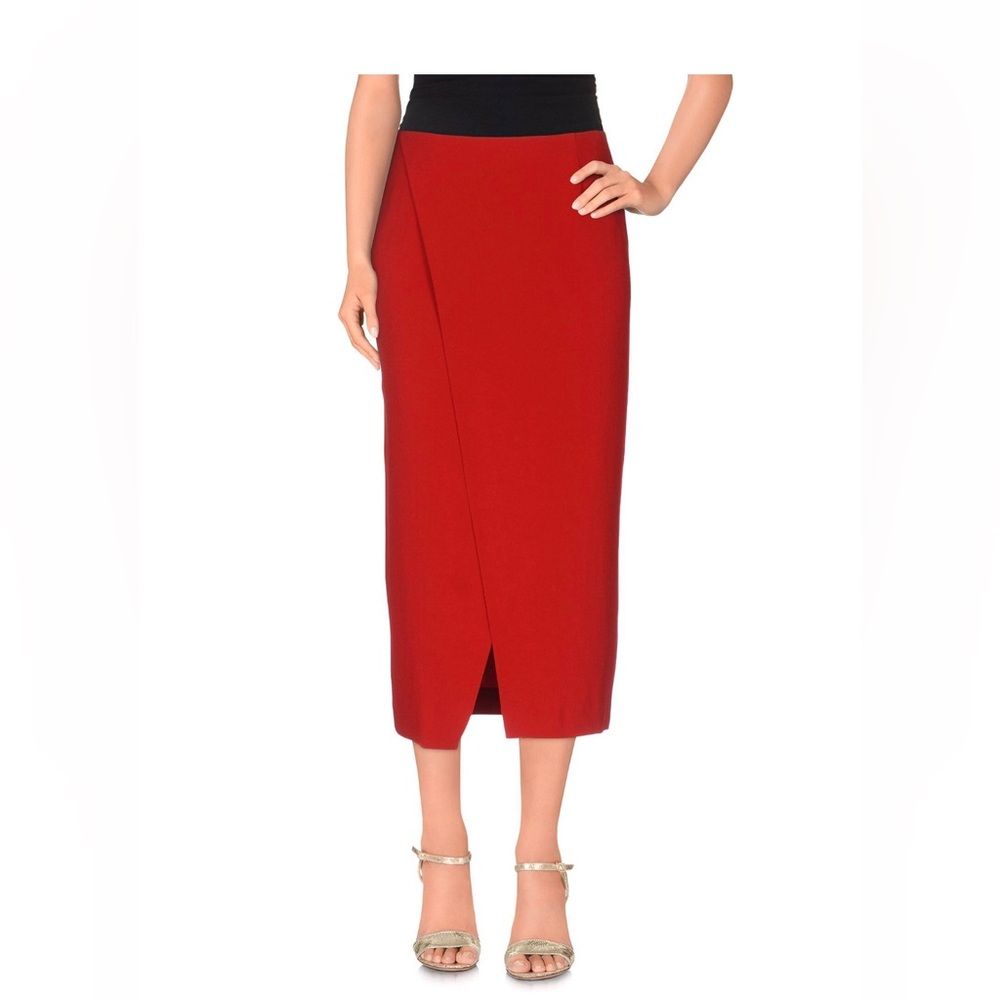 Midi Red Brick Italian Designer Skirt Size IT 44 USA 8 Made in Italy